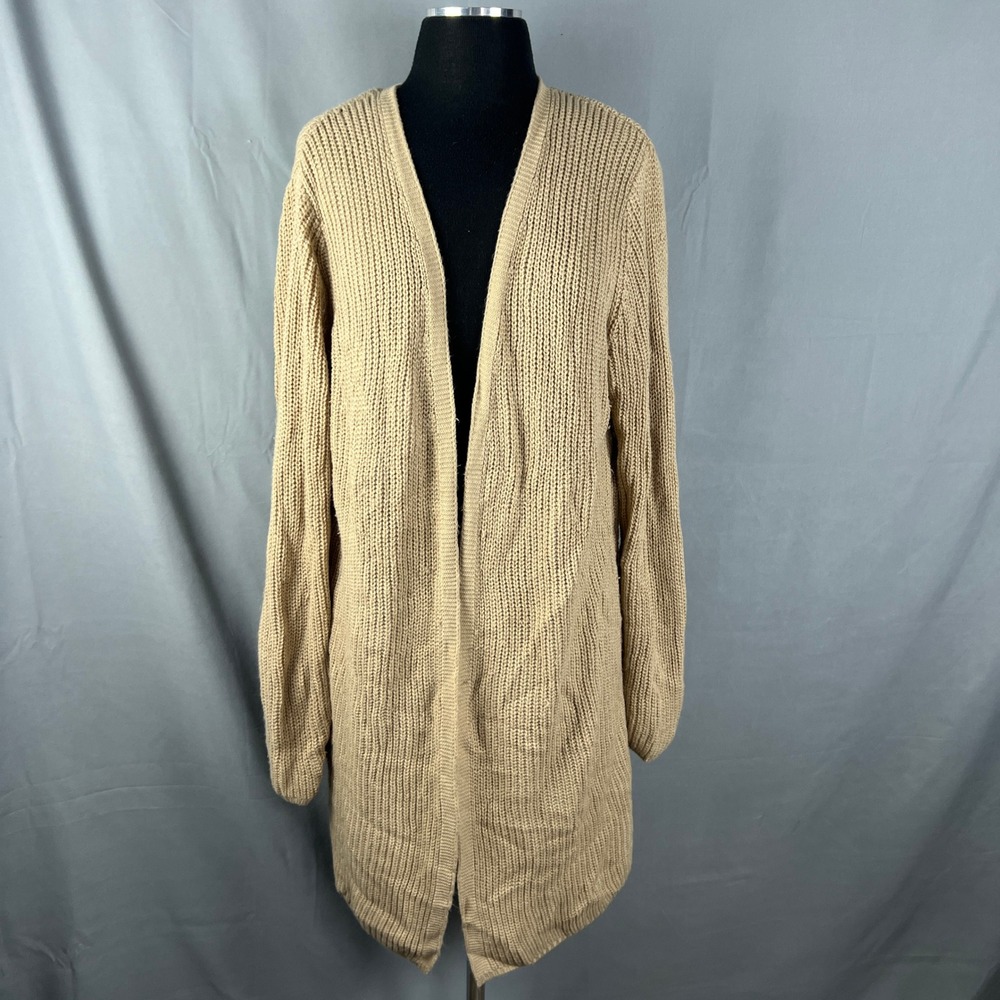 Forever 21 Cardigan Sweater Womens 3X Beige Ribbed Knit Open Front Cozy Warm